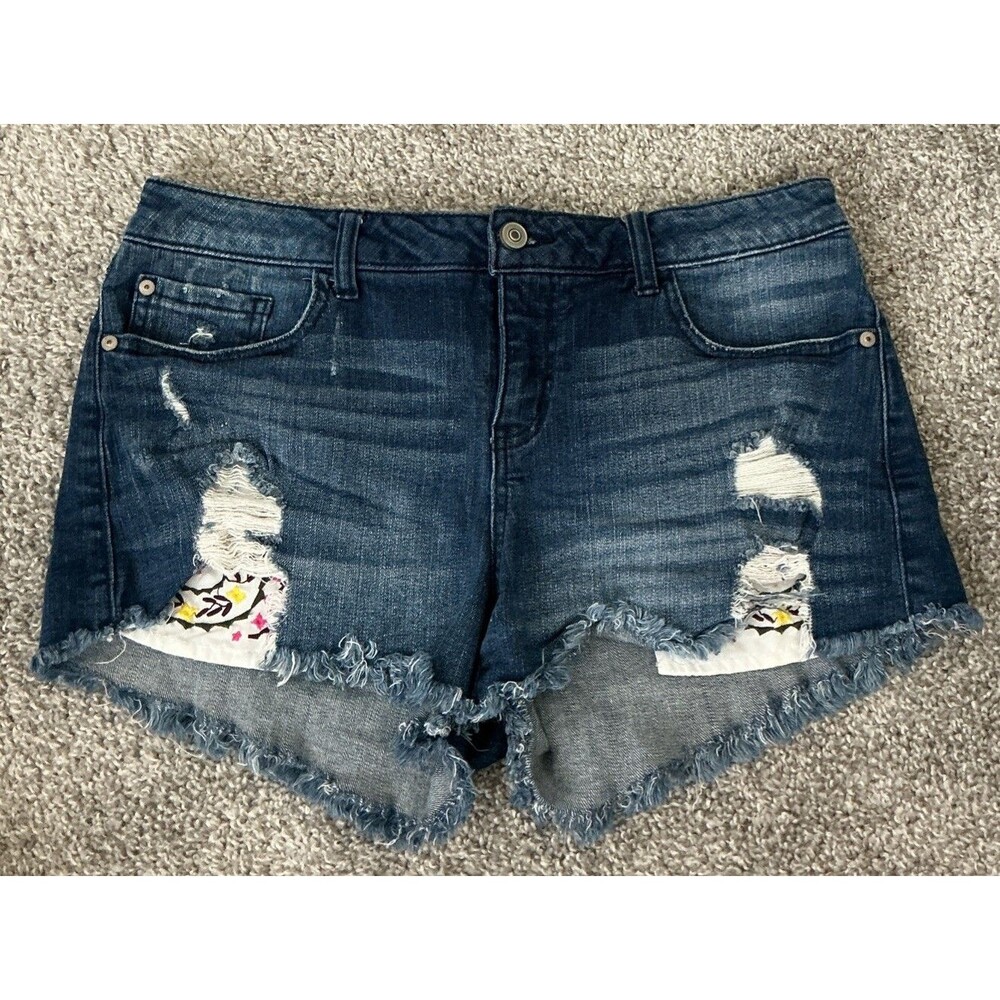 Harper Jean Shorts Womens Embroidered Details Fringed Jean Shorts 30